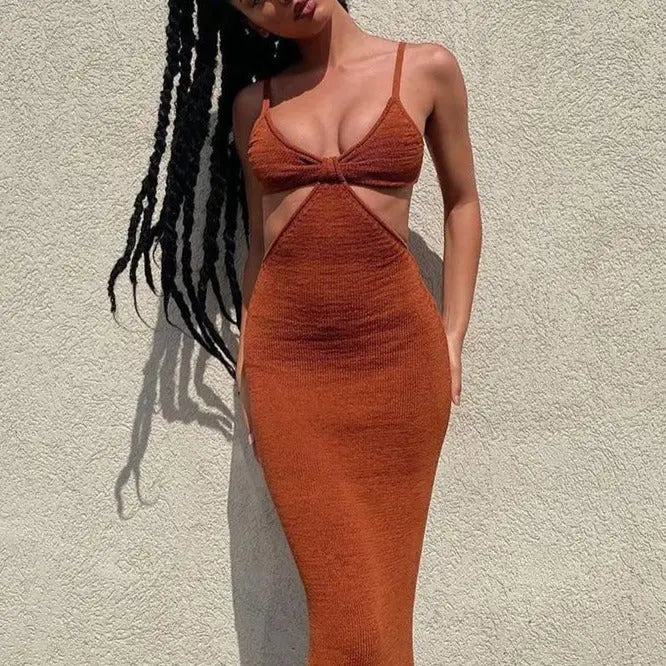Strap Sexy Backless Maxi Dress Summer Holiday Women Dresses Hollow Out Dress Sundress nowadaysfashion