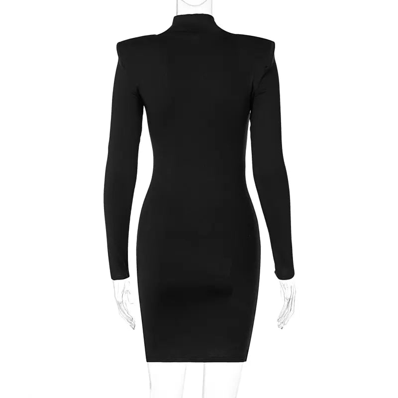 Women Spring Autumn Long Sleeve Bodycon Soild Color Black Slim Package Hip Mini Dress nowadaysfashion