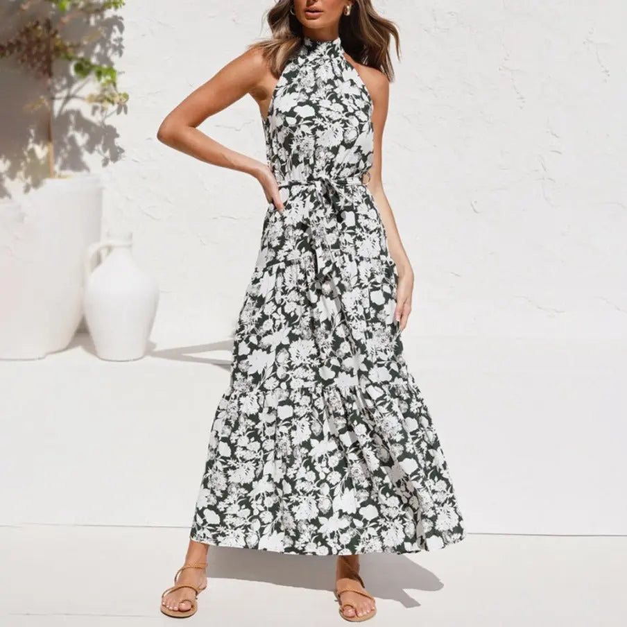 Summer Long Dress Polka Dot Casual Dresses Black Sexy Halter Strapless Sundress Vacation nowadaysfashion
