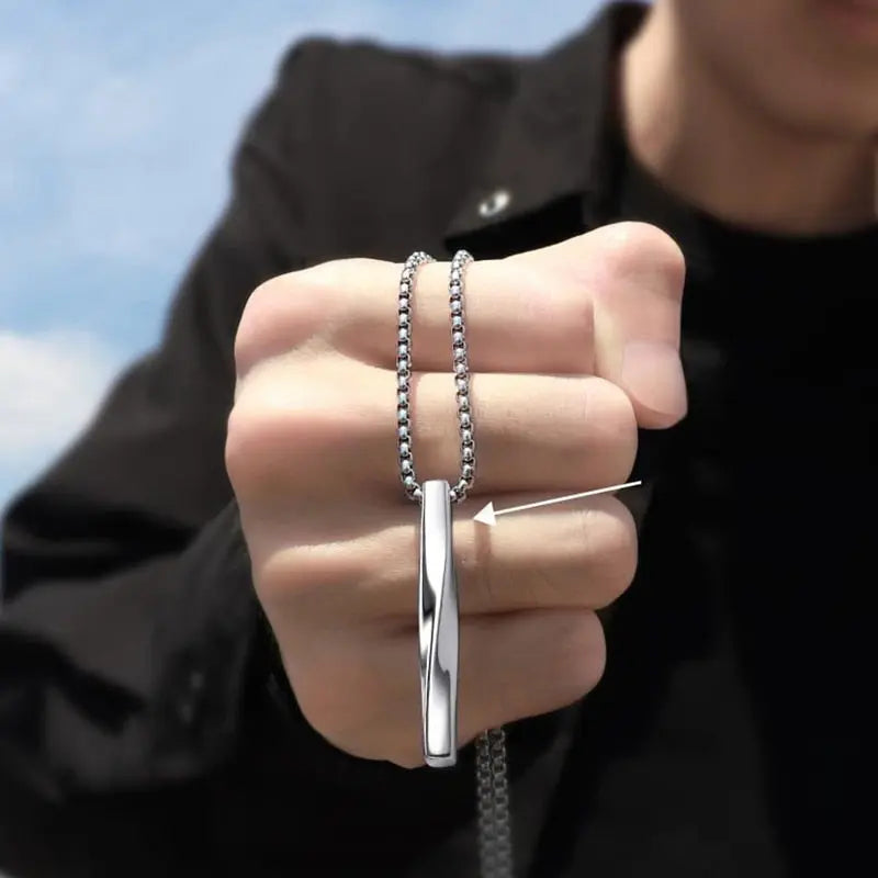 Black Rectangle Pendant Necklace Men Stainless Steel Chain Men Necklace Jewelry nowadaysfashion