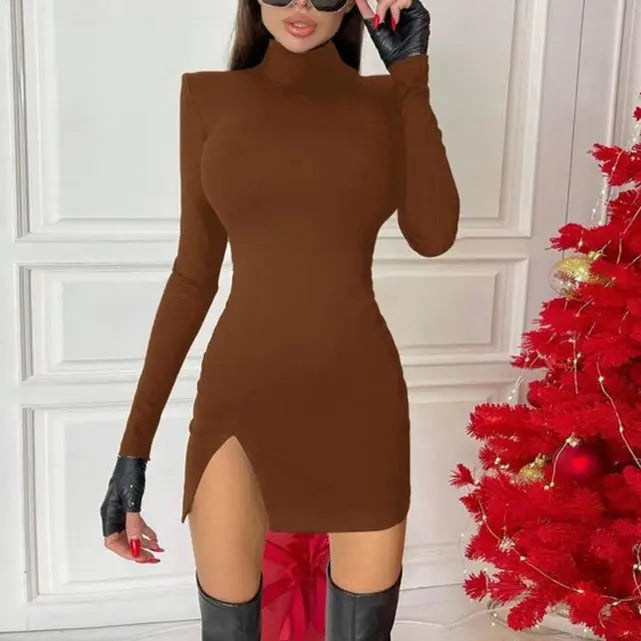 Women Spring Autumn Long Sleeve Bodycon Soild Color Black Slim Package Hip Mini Dress nowadaysfashion