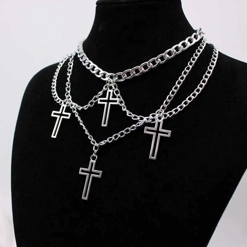 Goth Streetwear Necklaces Grunge Cross Pendants Neck Chain Indie Jewelry nowadaysfashion