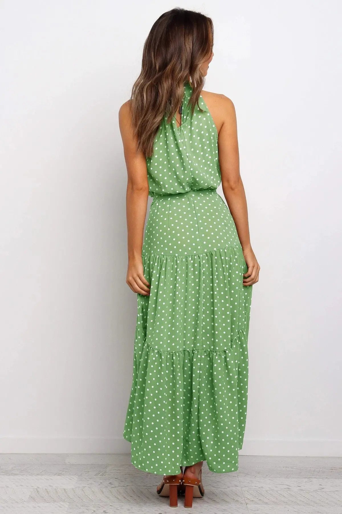 Summer Long Dress Polka Dot Casual Dresses Black Sexy Halter Strapless Sundress Vacation nowadaysfashion