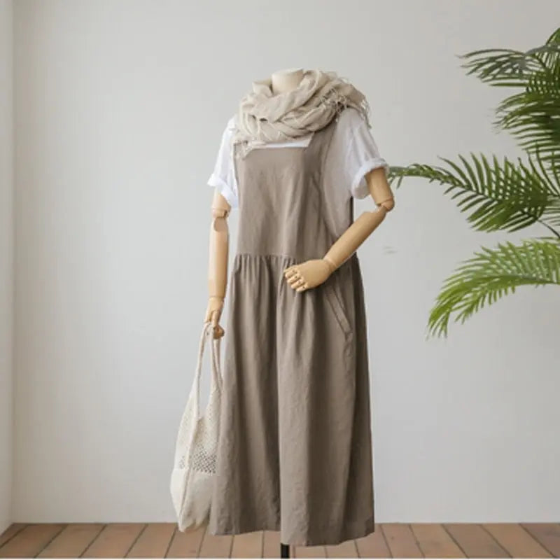 Spring and Summer Sleeveless Robe Dress Ladies Dress Plus Size XL- 5XL Cotton Linen Wome nowadaysfashion