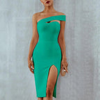 Bodycon Bandage Dress Women 2022 Summer Sexy Elegant Black One Shoulder Strapless Celebrity Runway Party Dress nowadaysfashion