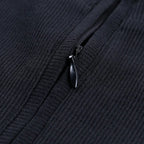 Bodycon Ribbed Dress Stand Collar Zipper Deep V-neck Solid Stretch Mini Vestido nowadaysfashion