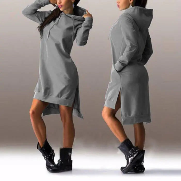 Woman Sweatshirt Dress Hoodies Autumn Sports Casual Long Sleeve Split Sweatshirt Hooded Dress nowadaysfashion