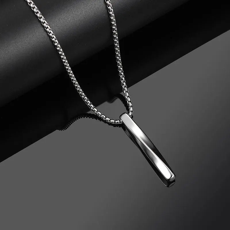 Black Rectangle Pendant Necklace Men Stainless Steel Chain Men Necklace Jewelry nowadaysfashion