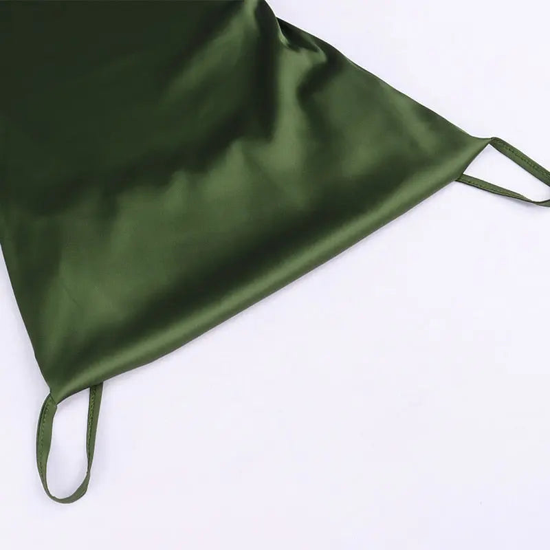 Ruched Satin Summer Dress Drawstring Spaghetti Straps Cowl Neck Backless Long Dresses nowadaysfashion