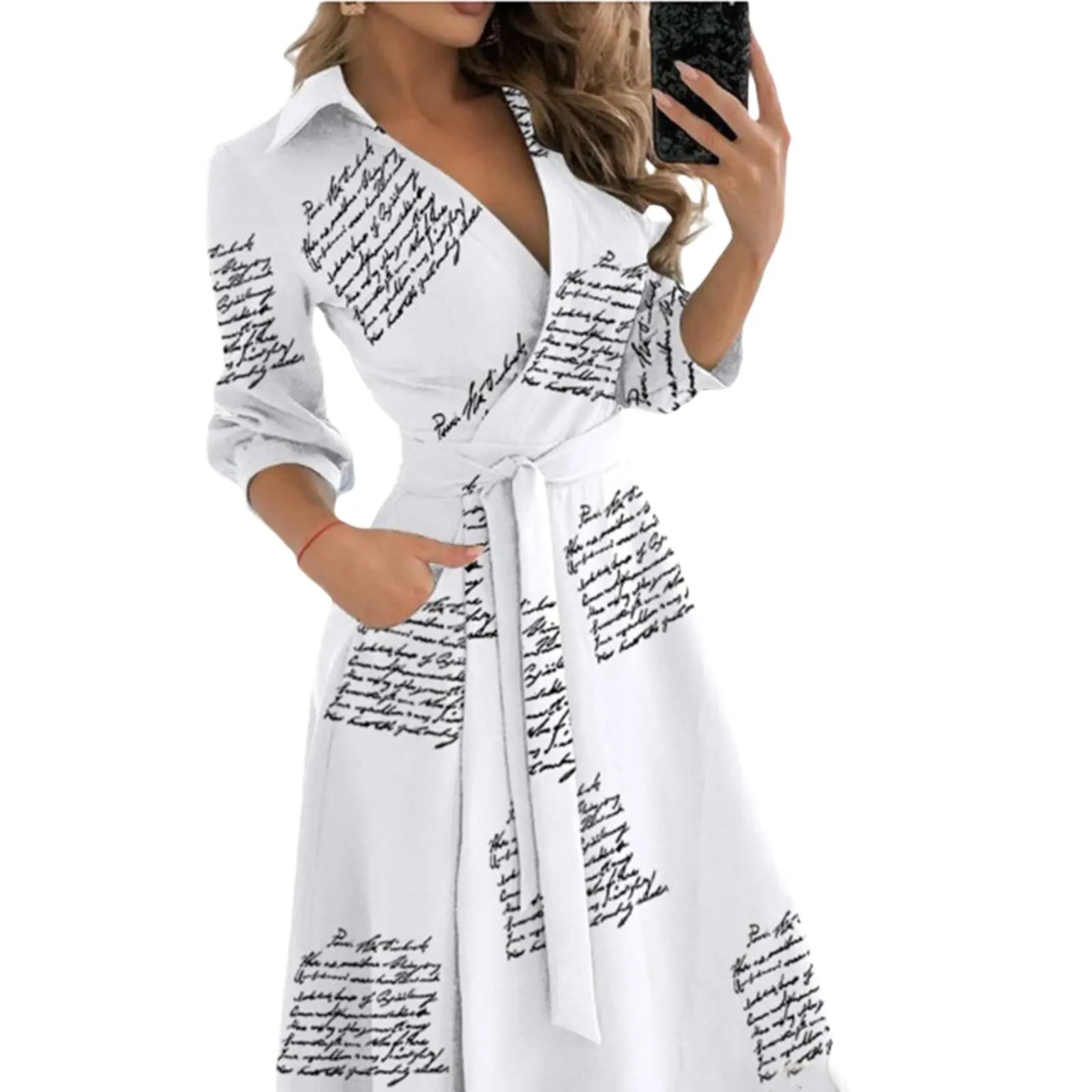 Spring Summer Lady Cover Up Women's Shirt Dress Wave Print Long Sleeve V-Neck Casual Dress Plus Size nowadaysfashion