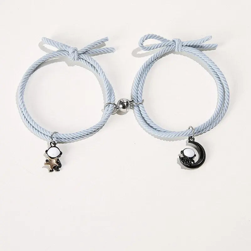 2Pcs/ Set Cartoon Magnetic Couple Bracelets with Moon Robots Pendant nowadaysfashion