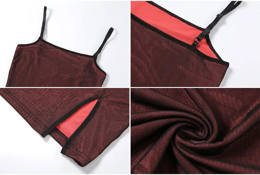 Mesh Double Layer Sexy Skinny Dress Women Sleeveless Party Bodycon 2022 Bandage Elastic Split Slim Outfit nowadaysfashion