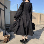 Women Harajuku Gothic Lolita Goth Kawaii Dress Punk Cute Long Sleeve Black Midi Dress nowadaysfashion