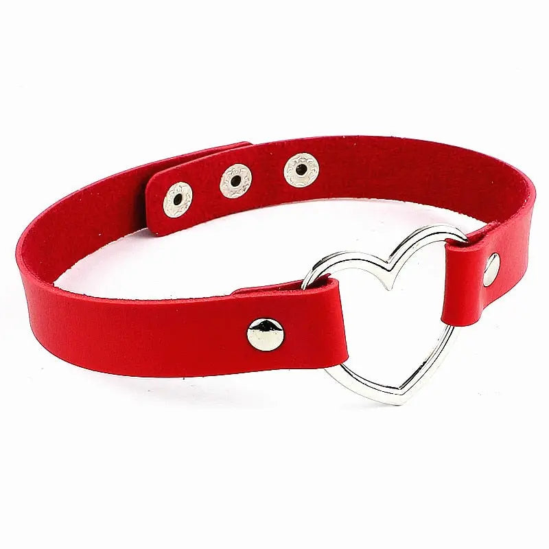 New Punk Gothic PU Leather Choker Chain Heart Buckle Collar Necklace nowadaysfashion