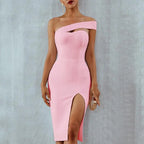 Bodycon Bandage Dress Women 2022 Summer Sexy Elegant Black One Shoulder Strapless Celebrity Runway Party Dress nowadaysfashion