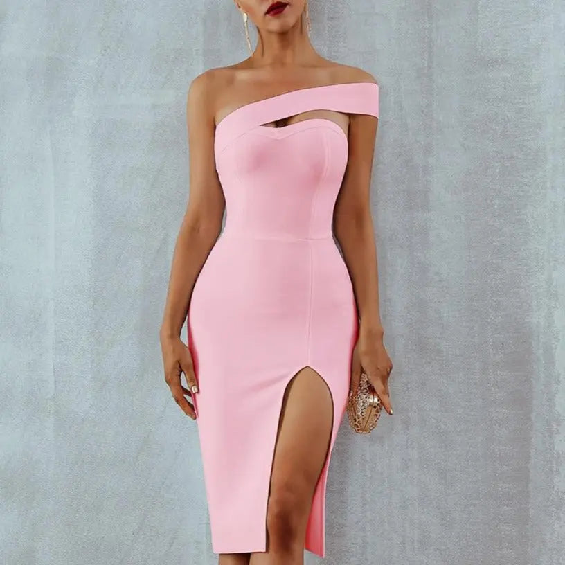 Bodycon Bandage Dress Women 2022 Summer Sexy Elegant Black One Shoulder Strapless Celebrity Runway Party Dress nowadaysfashion