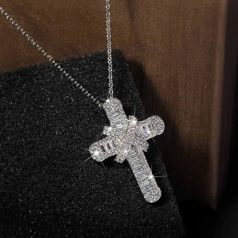 Luxury Women White Crystal Pendant Necklace Charm Silver Color Chain Necklace nowadaysfashion