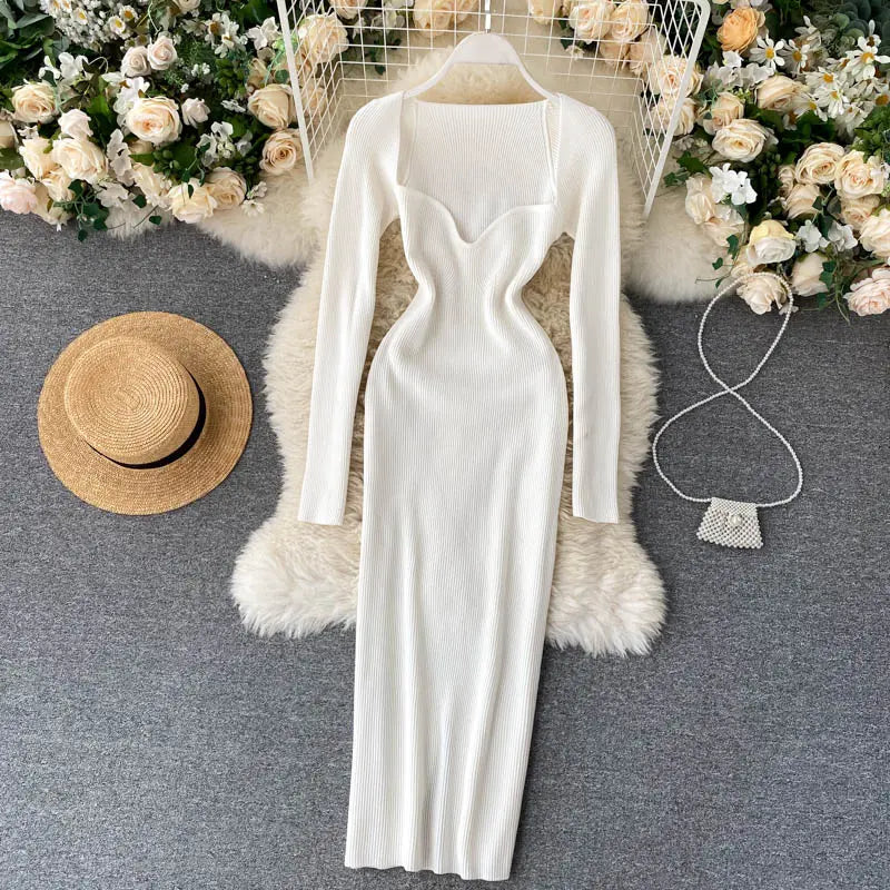 Strapless Ribbed Knitted Bodycon Dress Women Winter Long Sleeve Midi Sweater Dress nowadaysfashion