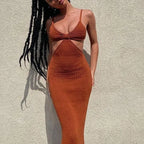 Knitted Maxi Dresses for Women Summer 2021 Elegant Sexy Cut Out Backless Bodycon nowadaysfashion