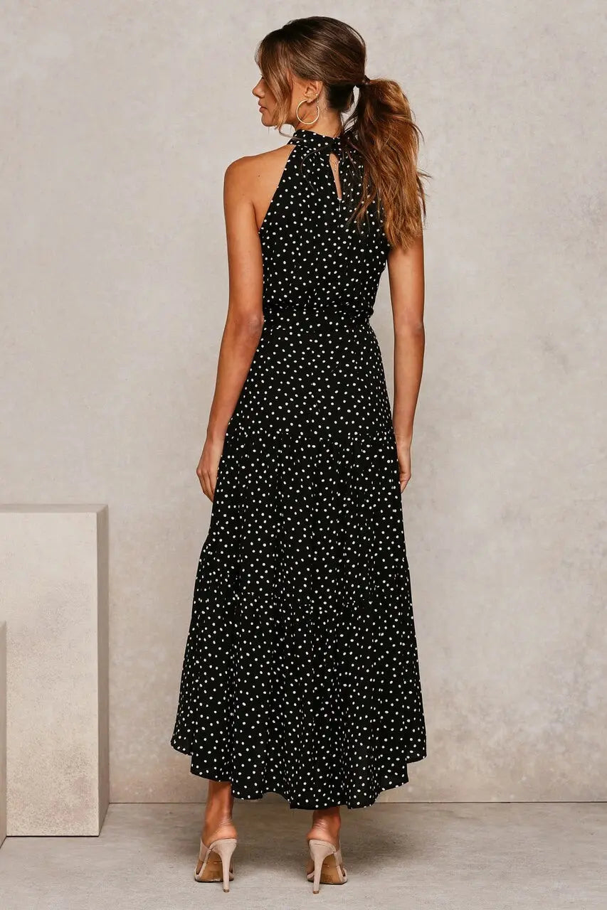 Summer Long Dress Polka Dot Casual Dresses Black Sexy Halter Strapless Sundress Vacation nowadaysfashion
