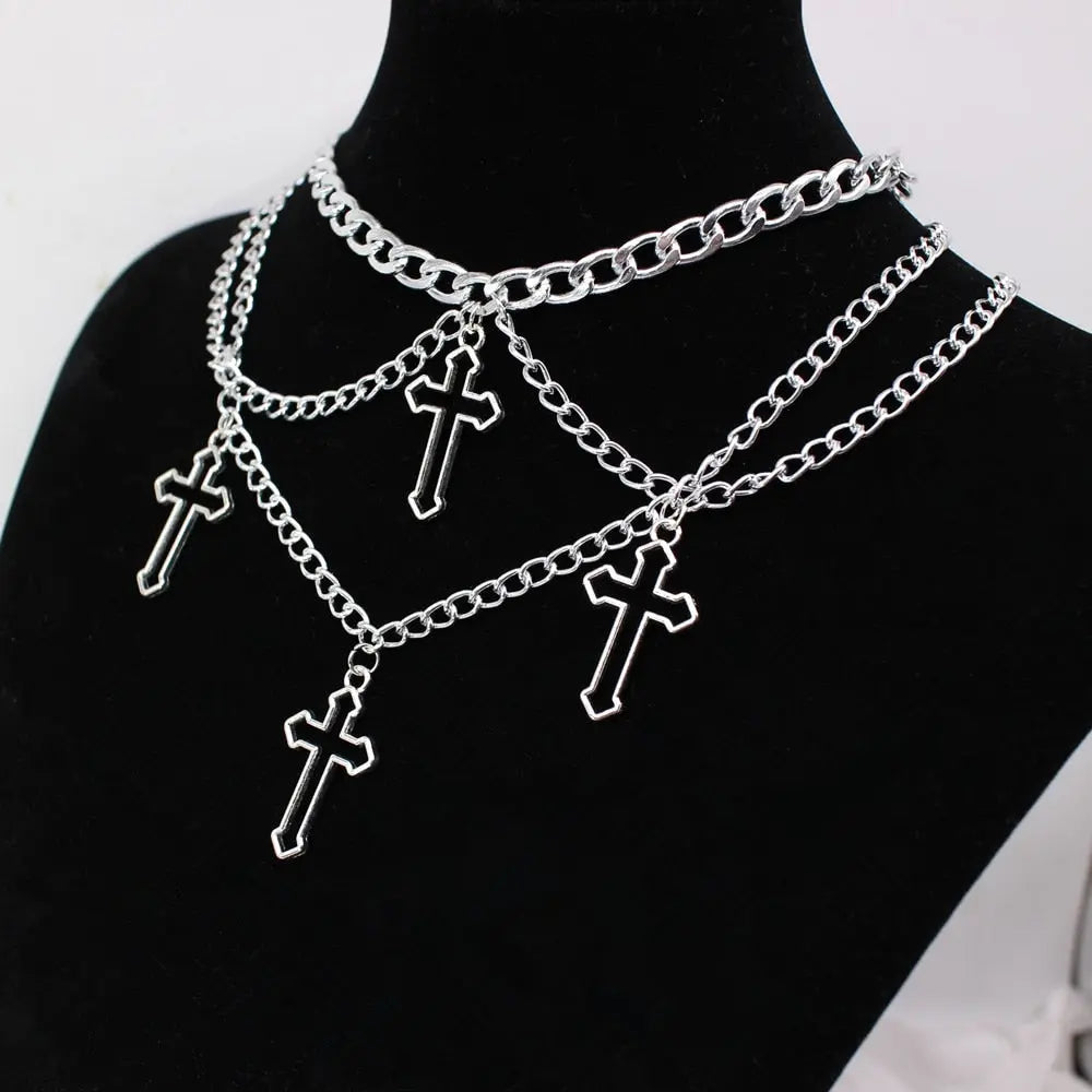 Goth Streetwear Necklaces Grunge Cross Pendants Neck Chain Indie Jewelry nowadaysfashion