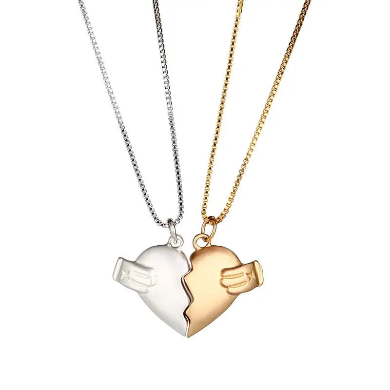 2Pcs Lovers Matching Heart Pendant Couple Magnetic Heart Pendant Necklace Couple Jewelry nowadaysfashion