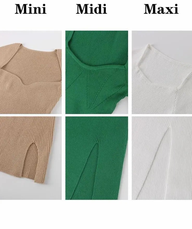 2022 Knitted Green Midi Sexy Bodycon Women Dress Spring Long Sleeve Off Shoulder Split Sweater Dresses nowadaysfashion