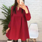 High Waist Mini Dress Long sleeve Sexy V-Neck Solid Color Party Lantern Sleeve Dress nowadaysfashion