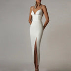 Summer Women White Bodycon Bandage Long Dresses Sexy V Neck Spaghetti Strap Evening nowadaysfashion