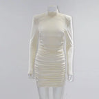 Bodycon Velvet Mini Dress Women Long Sleeve High Neck Party Dresses Female Velvet Sheath Dress nowadaysfashion