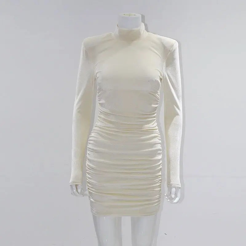 Bodycon Velvet Mini Dress Women Long Sleeve High Neck Party Dresses Female Velvet Sheath Dress nowadaysfashion