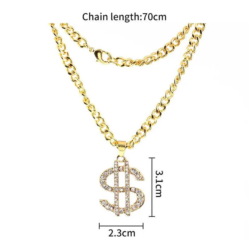 Hip Hop Rap Gold Color US Dollar Pendant Necklace Chain Accessories nowadaysfashion