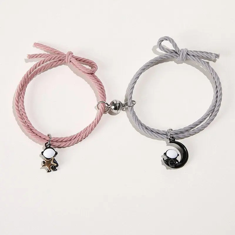 2Pcs/ Set Cartoon Magnetic Couple Bracelets with Moon Robots Pendant nowadaysfashion