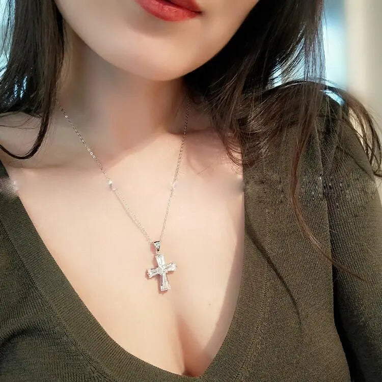 Luxury Women White Crystal Pendant Necklace Charm Silver Color Chain Necklace nowadaysfashion