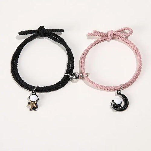 2Pcs/ Set Cartoon Magnetic Couple Bracelets with Moon Robots Pendant nowadaysfashion