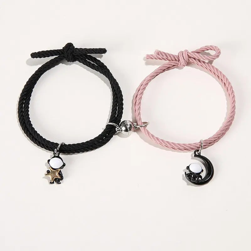 2Pcs/ Set Cartoon Magnetic Couple Bracelets with Moon Robots Pendant nowadaysfashion