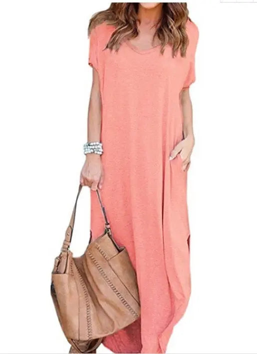 Plus Size 5XL Sexy Women Dress Summer 2022 Solid Casual Short Sleeve Maxi Dresses nowadaysfashion