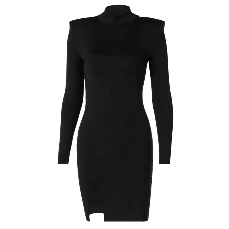 Women Spring Autumn Long Sleeve Bodycon Soild Color Black Slim Package Hip Mini Dress nowadaysfashion