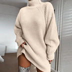 Women Turtleneck Oversized Knitted Dress Solid Long Sleeve Casual Elegant Mini Sweater Dress Plus Size nowadaysfashion