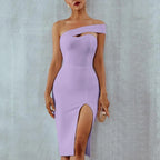 Bodycon Bandage Dress Women 2022 Summer Sexy Elegant Black One Shoulder Strapless Celebrity Runway Party Dress nowadaysfashion