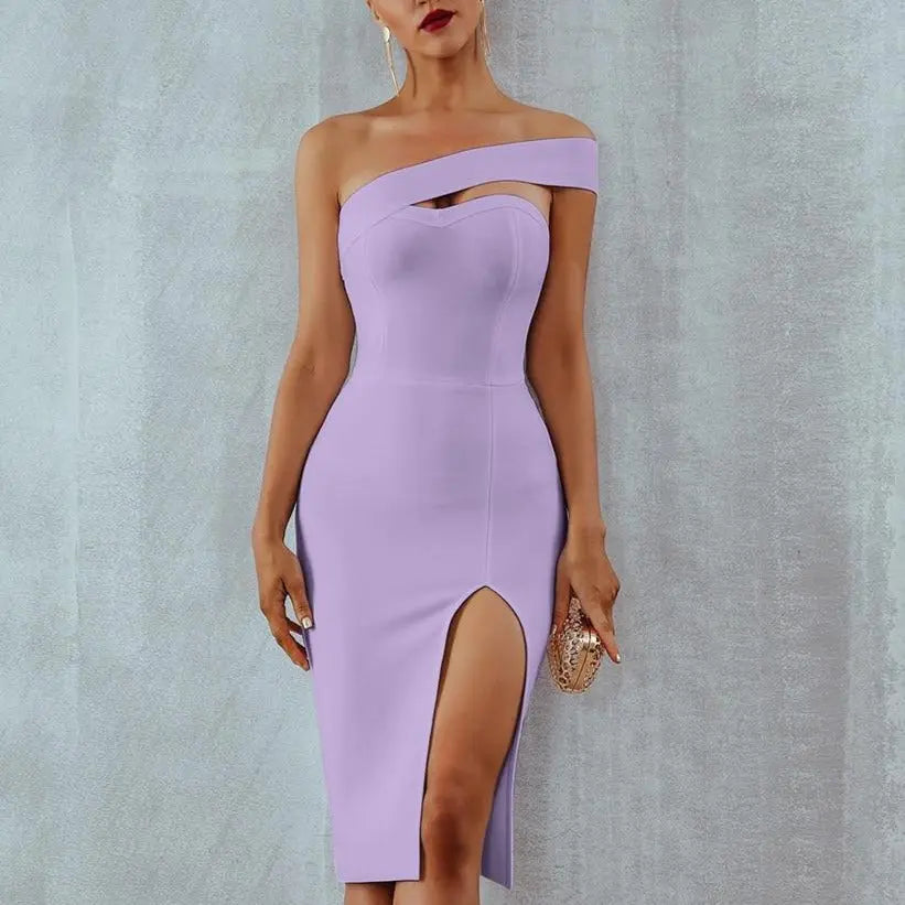 Bodycon Bandage Dress Women 2022 Summer Sexy Elegant Black One Shoulder Strapless Celebrity Runway Party Dress nowadaysfashion