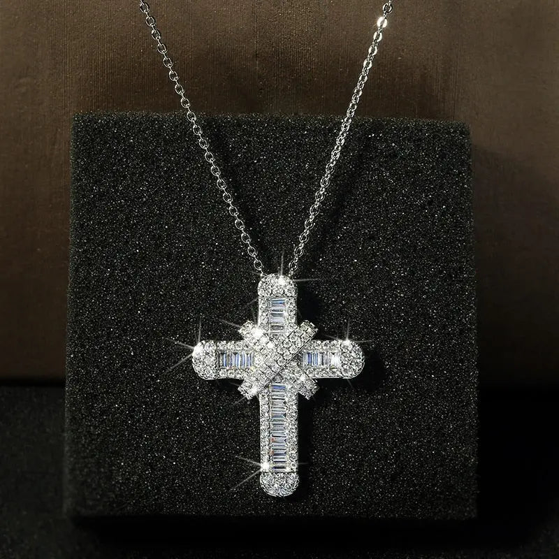 Luxury Women White Crystal Pendant Necklace Charm Silver Color Chain Necklace nowadaysfashion