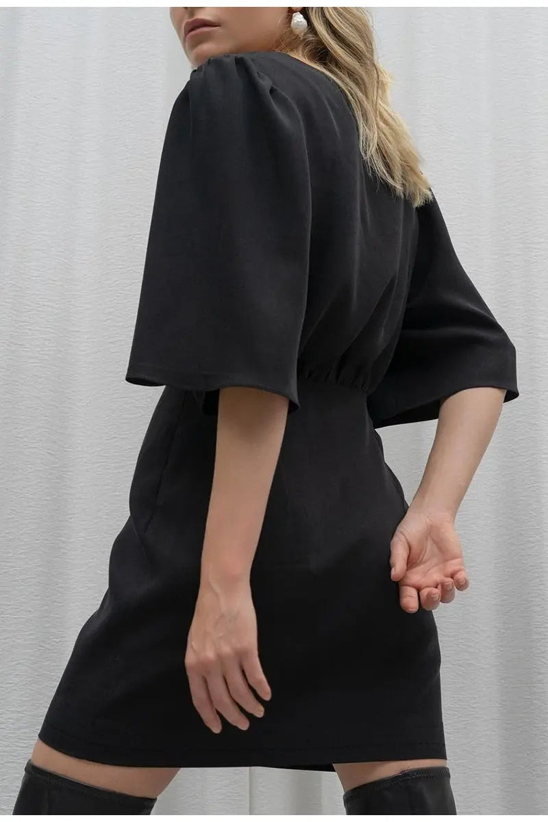 black short sleeve summer women dress 2022 Sexy V-neck solid High Street dress A-line mini Vestido nowadaysfashion