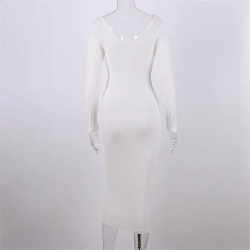 Sexy Bodycon Midi Woman Dress Knitted Long Sleeve V Neck Party Elegant Robe Women's Dresses nowadaysfashion