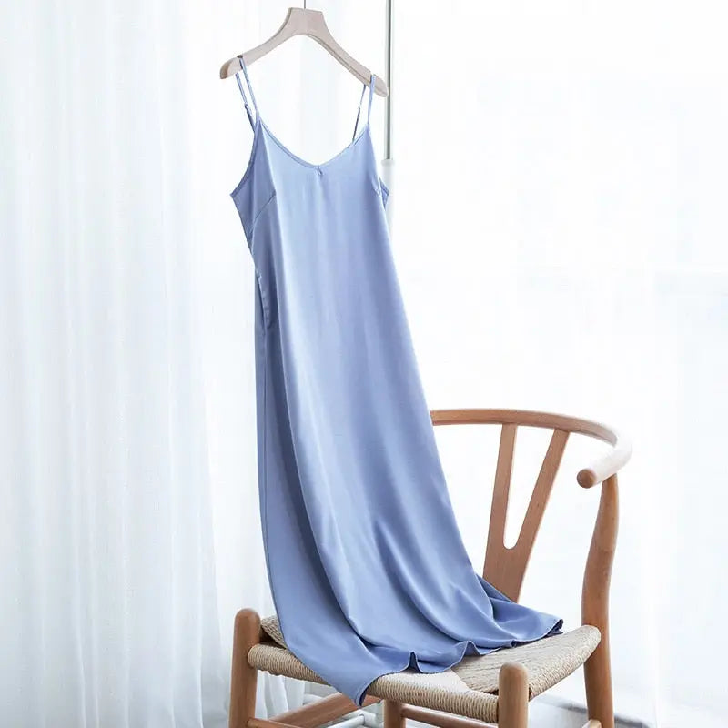 Women'S Dress Summer Spaghetti Satin Long Party Dresses For New Year 2022 Midi Robe Plus Size nowadaysfashion
