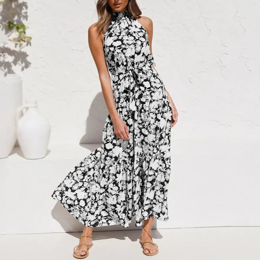 Summer Long Dress Polka Dot Casual Dresses Black Sexy Halter Strapless Sundress Vacation nowadaysfashion
