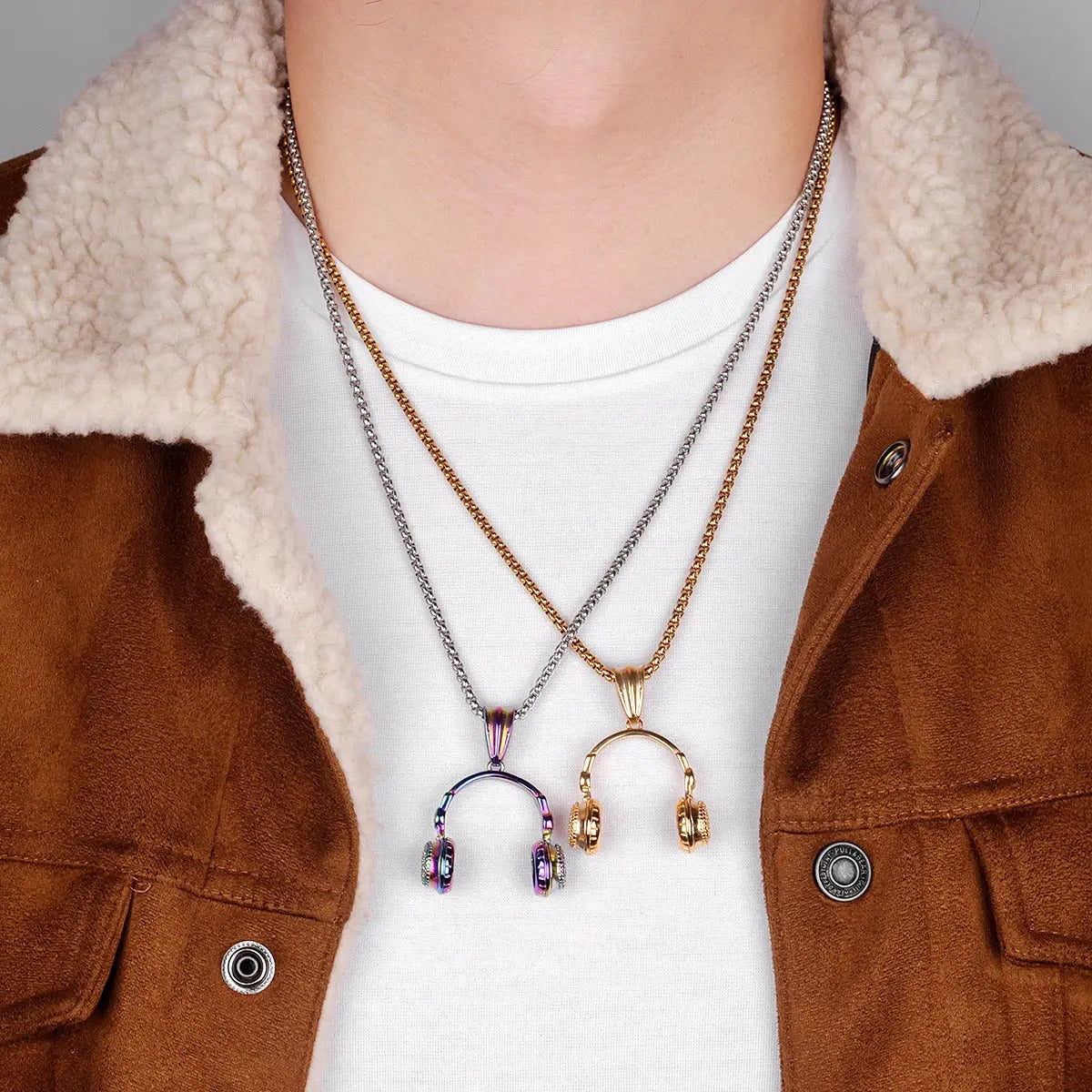 Headset Earphone Gold Mens Long Necklaces Pendants Chain Hip Hop for Boy Male Creativity Gift nowadaysfashion