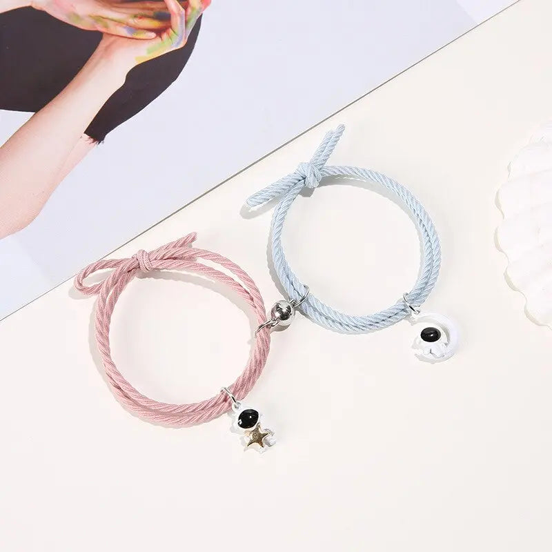 2Pcs/ Set Cartoon Magnetic Couple Bracelets with Moon Robots Pendant nowadaysfashion