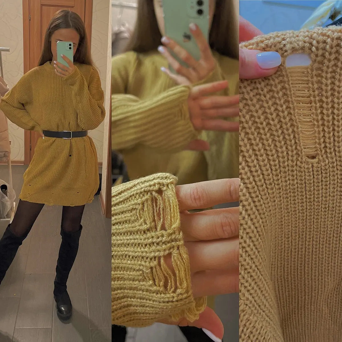 O Neck Oversized Mini Knitted Women Sweater Loose Dresses Autumn Winter Long Sleeve nowadaysfashion