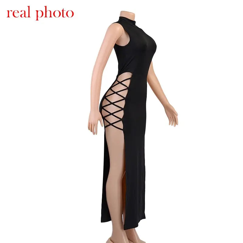 Elegant Black Sleeveless Bandage Dress for Women Club Party Backless Tank Dresses nowadaysfashion